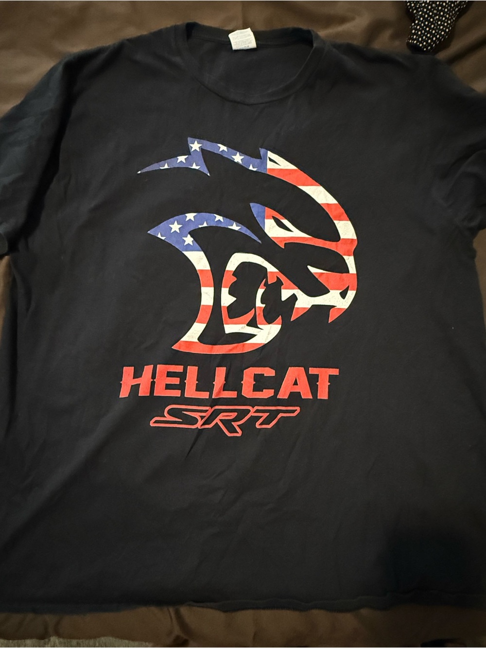 Port and Company Black Hellcat SRT T‑Shirt with American Flag Graphic